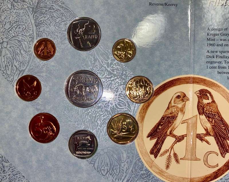 SOUTH AFRICA MINT BRILLIANT UNCIRCULATED COIN SET R5 TO 1 CENT -- 1994 -- IN ORIGINAL FOLDER