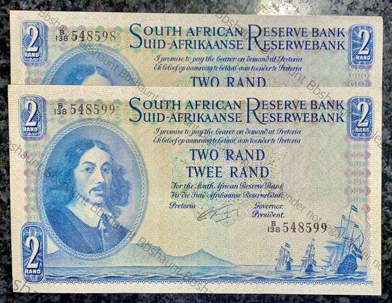 G RISSIK R2 IN SEQUENCE B138 /548598-599 AUNC E/A FIRST ISSUE 1962 (1 BID TAKES ALL)