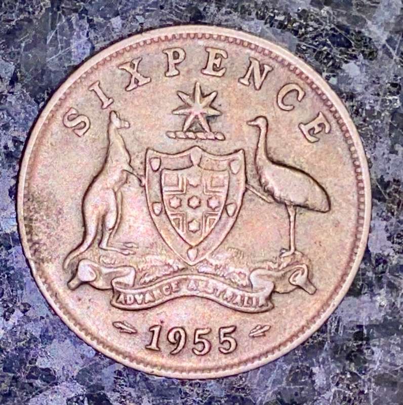 AUSTRALIA SILVER 6 PENCE 1955