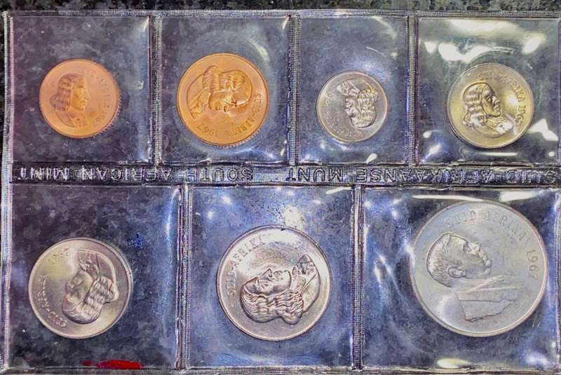 S A MINT UNCIRCULATED SET SILVER R1 TO 1 CENT -- 1967 AFRIKAANS -- SEALED FROM SA MINT