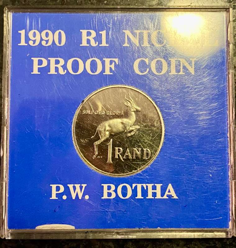 SOUTH AFRICA PROOF R1 -- 1990 -- PW BOTHA IN ORIGINAL S A MINT CASE