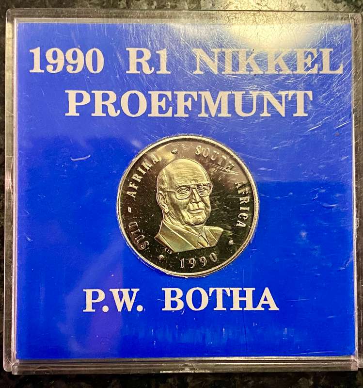 SOUTH AFRICA PROOF R1 -- 1990 -- PW BOTHA IN ORIGINAL S A MINT CASE