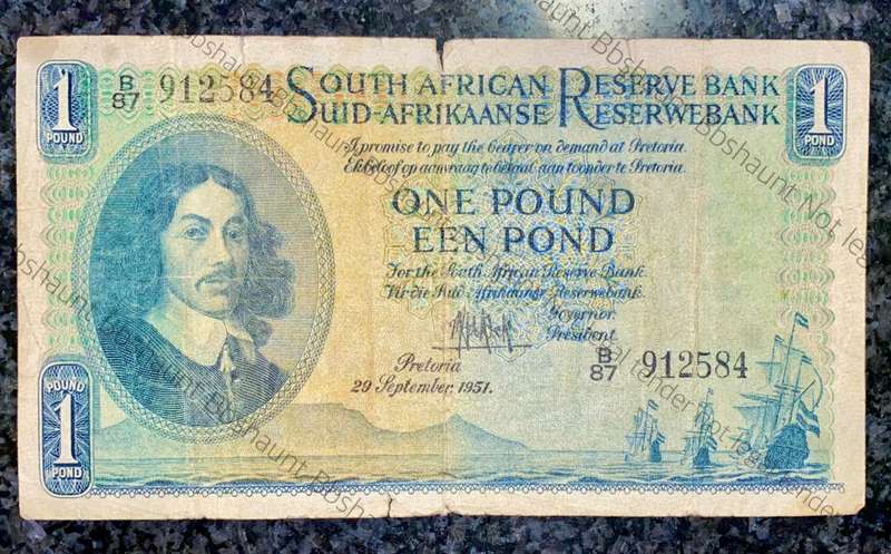 MH DE KOCK 1 POUND 29TH SEPTEMBER 1951 E/A 3RD ISSUE B87