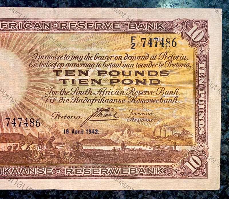 J POSTMUS 10 POUND 19TH APRIL 1943 - F2 - 747486 VAN RIEBEECK WTM E/A FIRST ISSUE