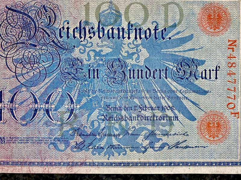 GERMANY 100 MARK 1908 GREEN SEAL & RED SEAL BIG NOTS (1 BID TAKES ALL)