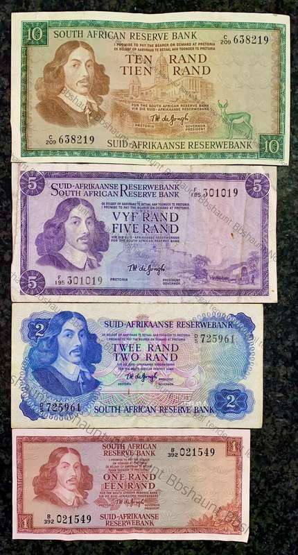 COMPLETE SET OF TW DE JONGH & DECIMALS R10 TO R1 - MOSTLY SPRINGBUCK WTM 1967-1975( 1 BID TAKES ALL)