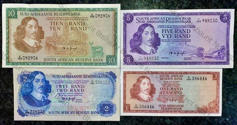 COMPLETE SET OF TW DE JONGH & DECIMALS R10 TO R1 - GOOD CONDITION 1967-1975( 1 BID TAKES ALL)
