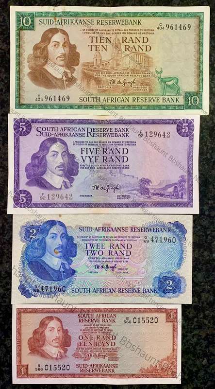 COMPLETE SET OF TW DE JONGH & DECIMALS R10 TO R1 - GOOD CONDITION 1967-1975 ( 1 BID TAKES ALL)