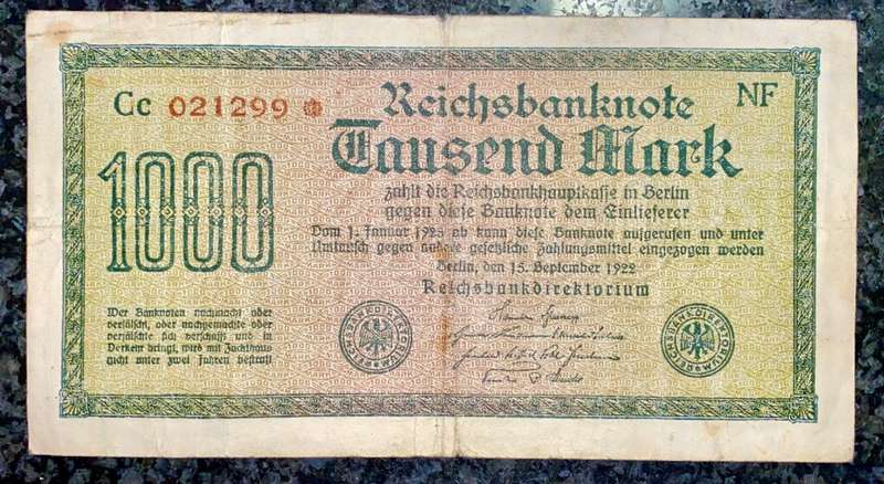 GERMANY STAR/REPLACEMENT 1000 MARK 1922 NF