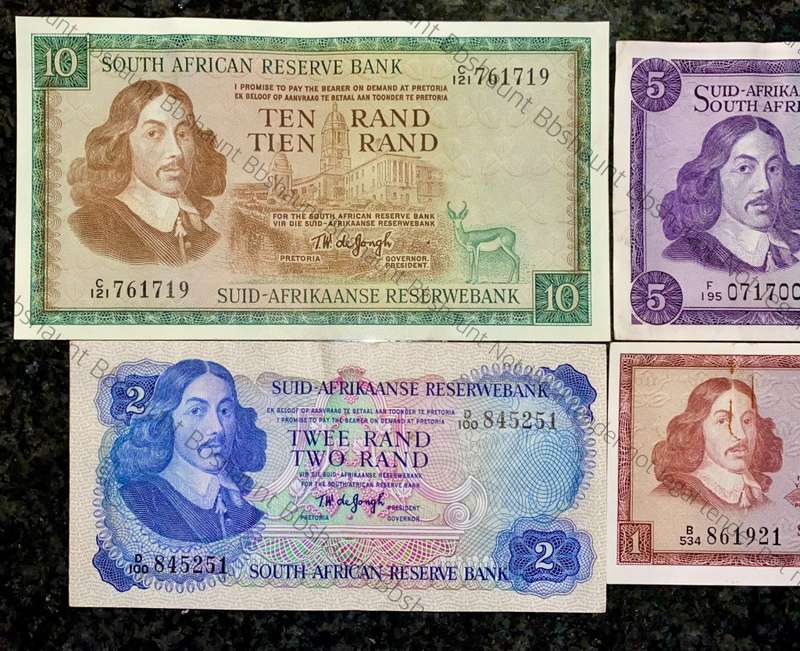 COMPLETE SET OF TW DE JONGH & DECIMALS R10 TO R1 - MOSTLY SPRINGBUCK WTM 1967-1975( 1 BID TAKES ALL)