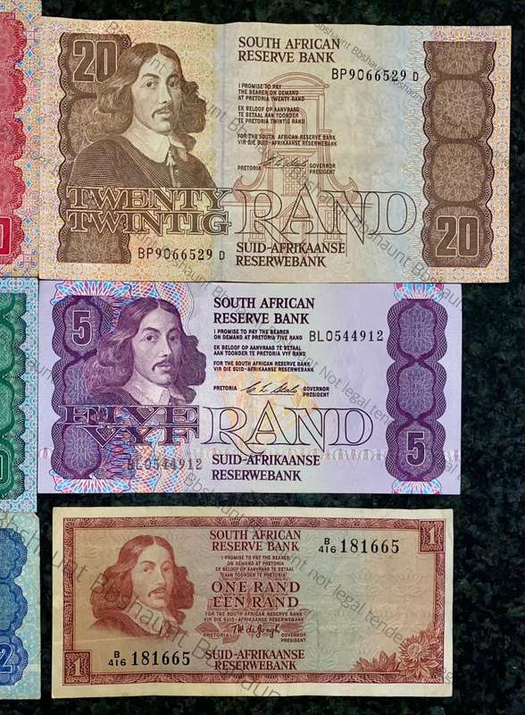 SET OF VARIOUS GOVERNORS & DECIMALS R50 TO R1 - GPC DE KOCK - CL STALS - TW DE JONGH( 1 BID TAKES AL