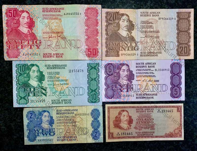 SET OF VARIOUS GOVERNORS & DECIMALS R50 TO R1 - GPC DE KOCK - CL STALS - TW DE JONGH( 1 BID TAKES AL