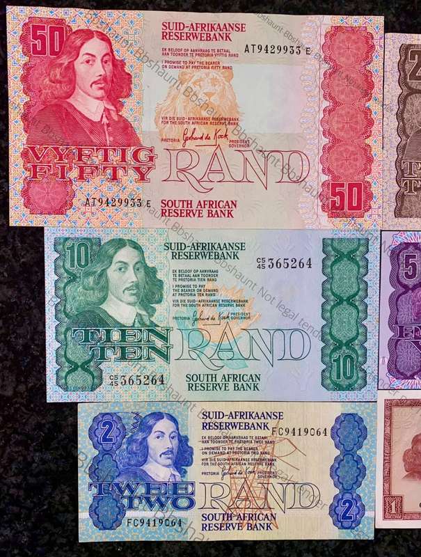 COMPLETE SET OF GPC DE KOCK & DECIMALS R50 TO R2 GOOD CONDITION 1980s(R1 TW DE JONGH (1 BID TAKES AL