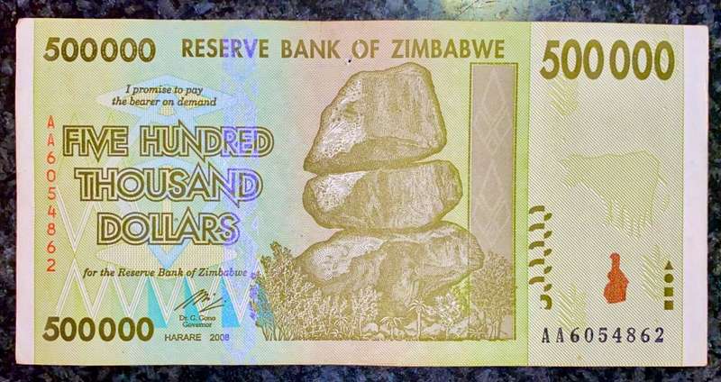 ZIMBABWE 500,000 DOLLARS 2008 AUNC