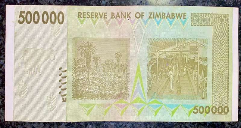 ZIMBABWE 500,000 DOLLARS 2008 AUNC