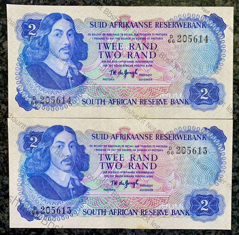 TW DE JONGH R2 IN SEQUENCE D66 /205614-613 UNC 2ND ISSUE 1974 SPRINGBUCK WTM(1BID TAKES ALL)