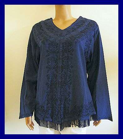 NAVY BLUE ACID WASH LONG SLEEVE TOP - IMPORTED FROM INDIA  - SIZE: LARGE