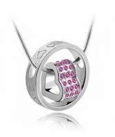 *R1* - FANTASTIC PINK CRYSTAL "HEART IN RING" PENDANT & CHAIN