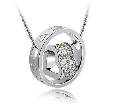 *R1* - STYLISH CLEAR CRYSTAL "HEART IN RING" PENDANT & CHAIN