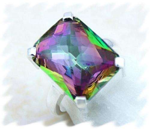 SUPER BLING HUGE MYSTIC TOPAZ SILVER RING - SIZE : 7.5