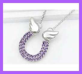 GLITZY PURPLE CRYSTAL WINGED HORSE-SHOE PENDANT & CHAIN (2 available)