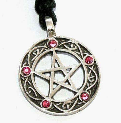 5 CRYSTAL SOLID PEWTER PENTAGRAM PENDANT WITH BLACK CORD NECKLACE