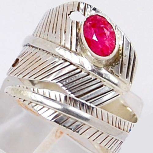 INDIAN RUBY LEAF SOLID 925 STERLING SILVER RING - SIZE 8.5