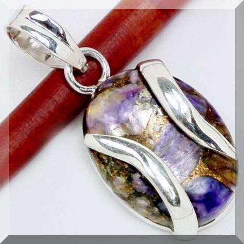 *R1* - SOLID 925 STERLING SILVER CHAROITE PENDANT