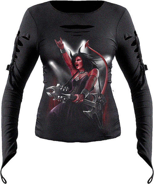 SHE DEVIL ROCK SLASHED LONG SLEEVE T-SHIRT FROM DARKWEAR - IMPORTED FROM UK