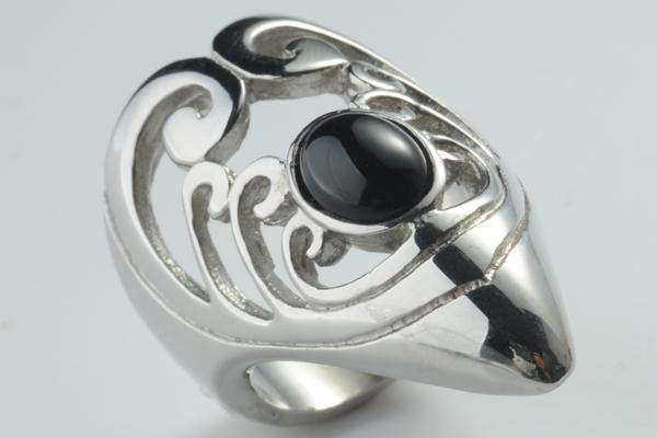 BLACK ONYX SOLID STAINLESS STEEL RING  - SIZE 11