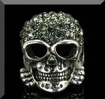ROCK GOTH CRYSTAL SILVER SKULL RING - SIZE : 9.5