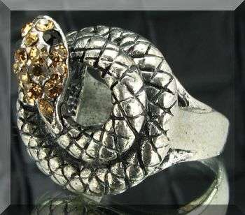 TWIRLED SILVER CRYSTAL SNAKE RING - SIZE : 9