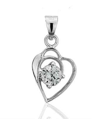 SOLID 925 STERLING SILVER SIM. DIAMOND HEART PENDANT AND CHAIN
