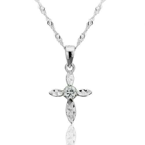 SOLID 925 STERLING SILVER CZ CROSS PENDANT AND CHAIN