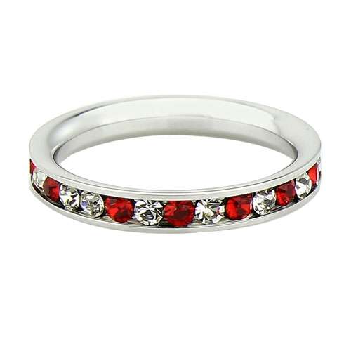 *Jewelry Forever* STACKABLE CHANNEL SET RED / CLEAR CZ STAINLESS STEEL RING - SIZE: 7.25