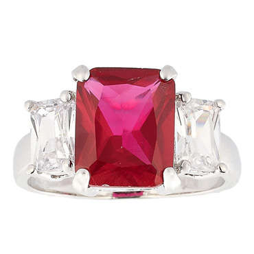 PERFECT RED RUBY 18K WGP DRESS RING - SIZE: 8