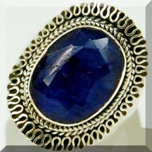 INDIAN SAPPHIRE SOLID 925 STERLING SILVER RING - SIZE : 6.5