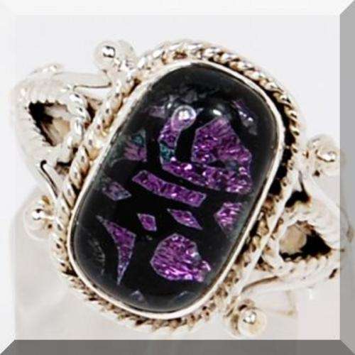 *Stock Clearance sale* - FANTASTIC SOLID 925 STERLING SILVER DICHORIC GLASS RING - SIZE : 7.5