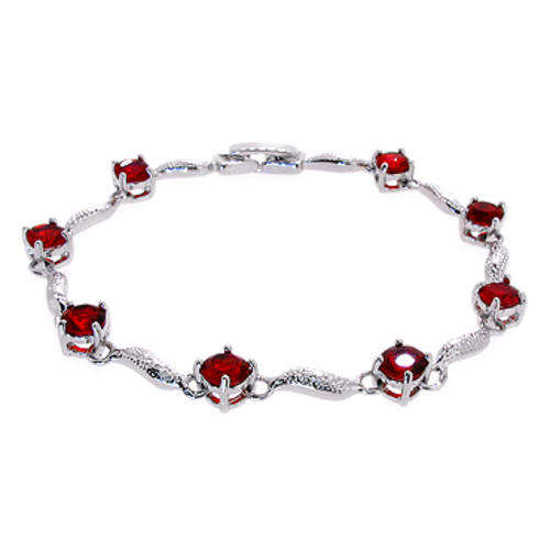 HOT RED RUBY 18K WGP TENNIS BRACELET