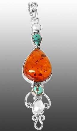 SOLID 925 STERLING SILVER RARE BALTIC AMBER PENDANT