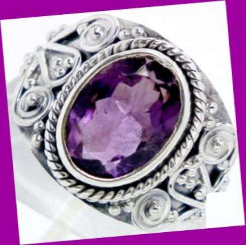 VIOLET QUEEN AMETHYST SOLID 925 STERLING SILVER RING - SIZE : 7.25