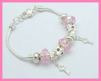 SILVER & PINK EURO BEAD BRACELET
