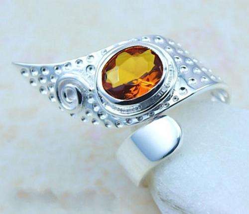 BRAZIL CITRINE GEMSTONE 925 SILVER RING - SIZE : ADJUSTABLE