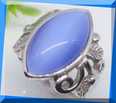 ALLURING BLUE CATS EYE SILVER STAINLESS STEEL RING - SIZE: P