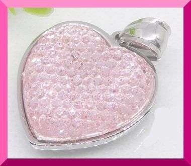 PALE PINK CRYSTAL HEART SILVER STAINLESS STEEL PENDANT