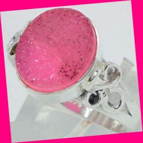 *R1* - PINK DRUZY SOLID 925 STERLING SILVER RING - SIZE : 9.5