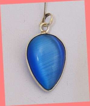 *R1* - ENCHANTING BLUE CATS EYE SOLID 925 STERLING SILVER PENDANT