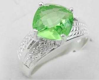 *R1* - GREEN QUARTZ 925 SILVER RING - SIZE: 8.25