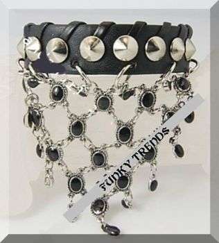 BLACK GENUINE LEATHER STUDDED STRAP BRACELET