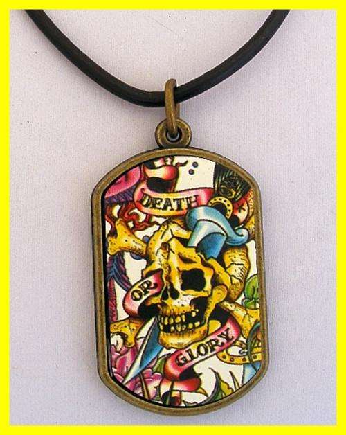 "DEATH OR GLORY" PENDANT AND LEATHER NECKLACE